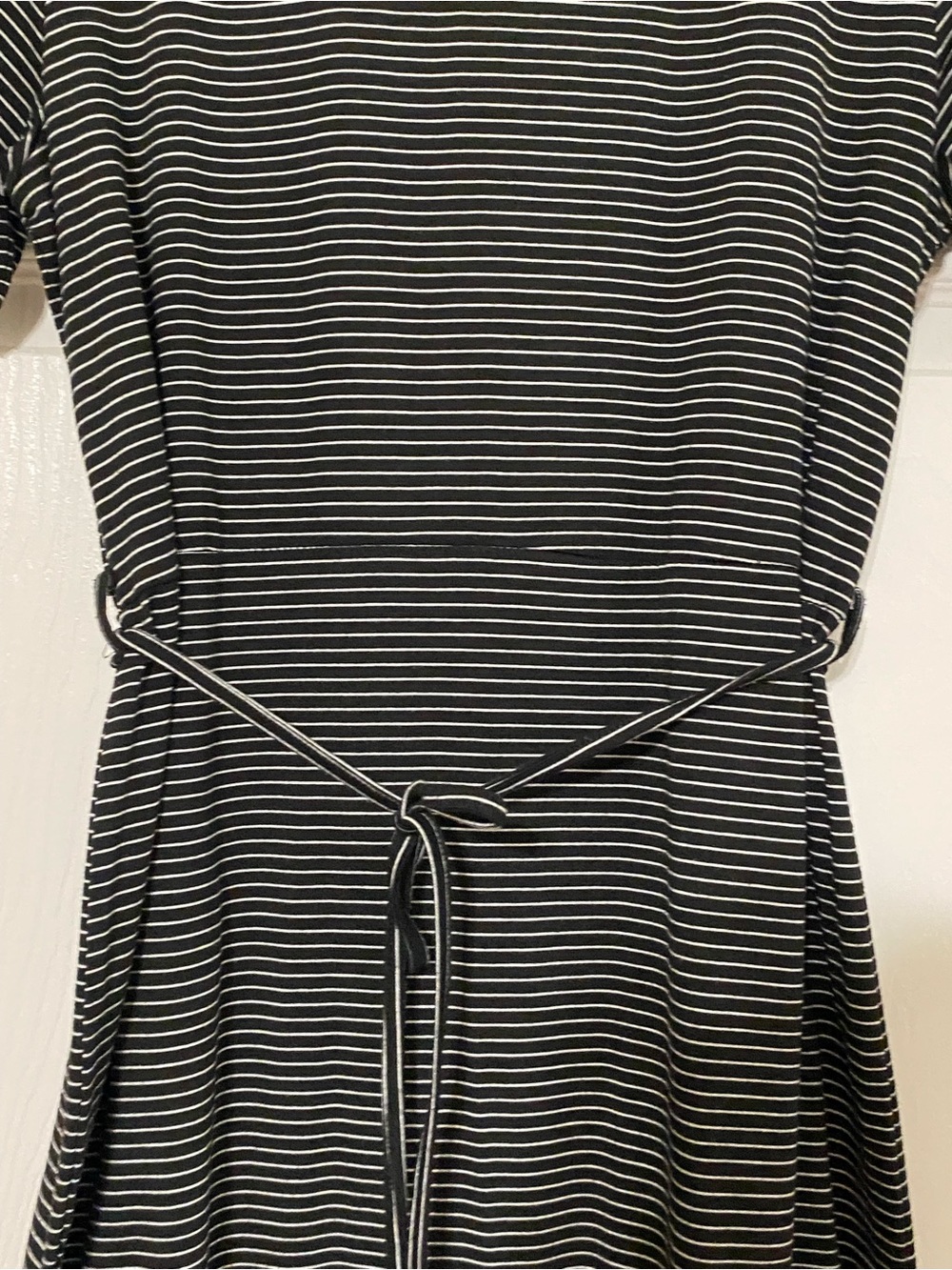 SHEIN Black and White Striped Tie-Waist Midi Dress